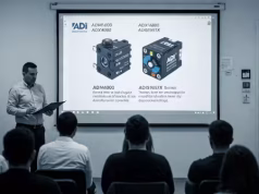 Por favor, crea una buena imagen, en horizontal sobre el siguiente seminario web: Mouser Electronics, Inc., en colaboración con Analog Devices, Inc. (ADI), ha anunciado la realización de un seminario web especializado titulado «Ingeniería de automatización industrial fiable con fusión de sensores», previsto para el próximo 29 de abril de 2025 a las 17:00 CET. Este evento abordará las últimas tecnologías en sensores inteligentes esenciales para la automatización industrial, destacando especialmente tres productos clave de ADI: los sensores ADMT4000, ADXL380 y ADIS1657x. La automatización industrial requiere sensores de alta precisión y fiabilidad capaces de ofrecer monitorización continua de parámetros vitales como presión, temperatura, caudal y posición. La eficiencia operativa de estos sistemas depende en gran medida de la calidad y la integración efectiva de dichas tecnologías de detección.